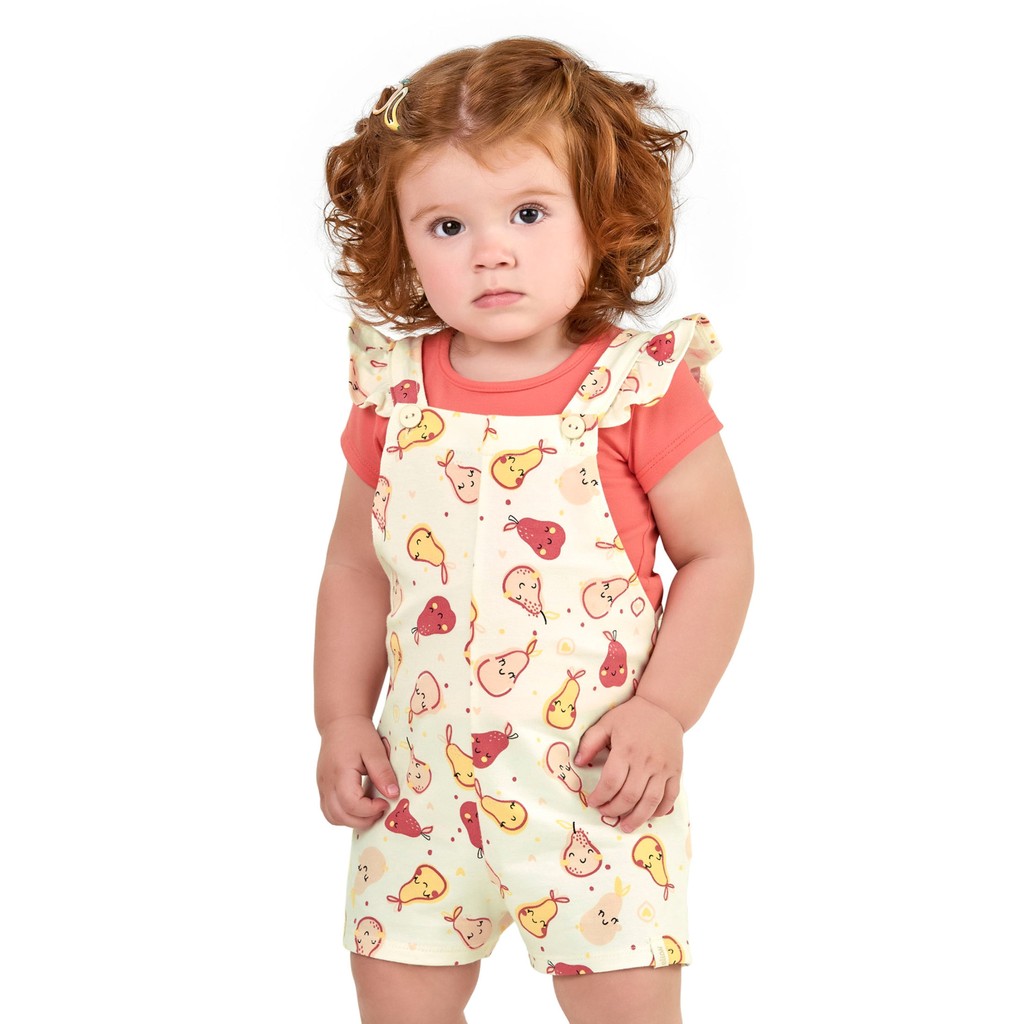 Conjunto Bebê Menina Com Jardineira Frutinhas Elian Rosa - Baby & Kids Fashion