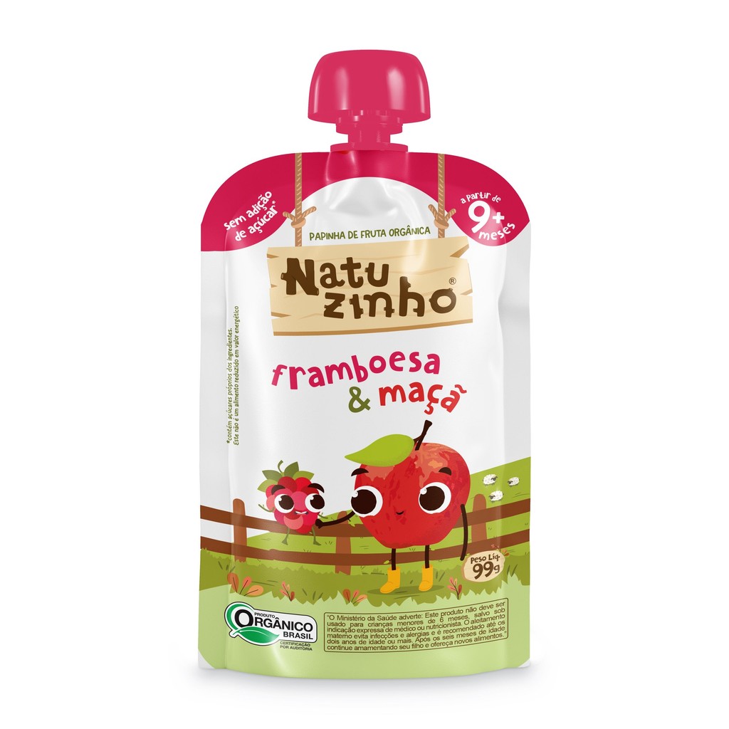 Papinha Orgânica Bebe Framboesa Maçã Vegana 99g Natuzinho