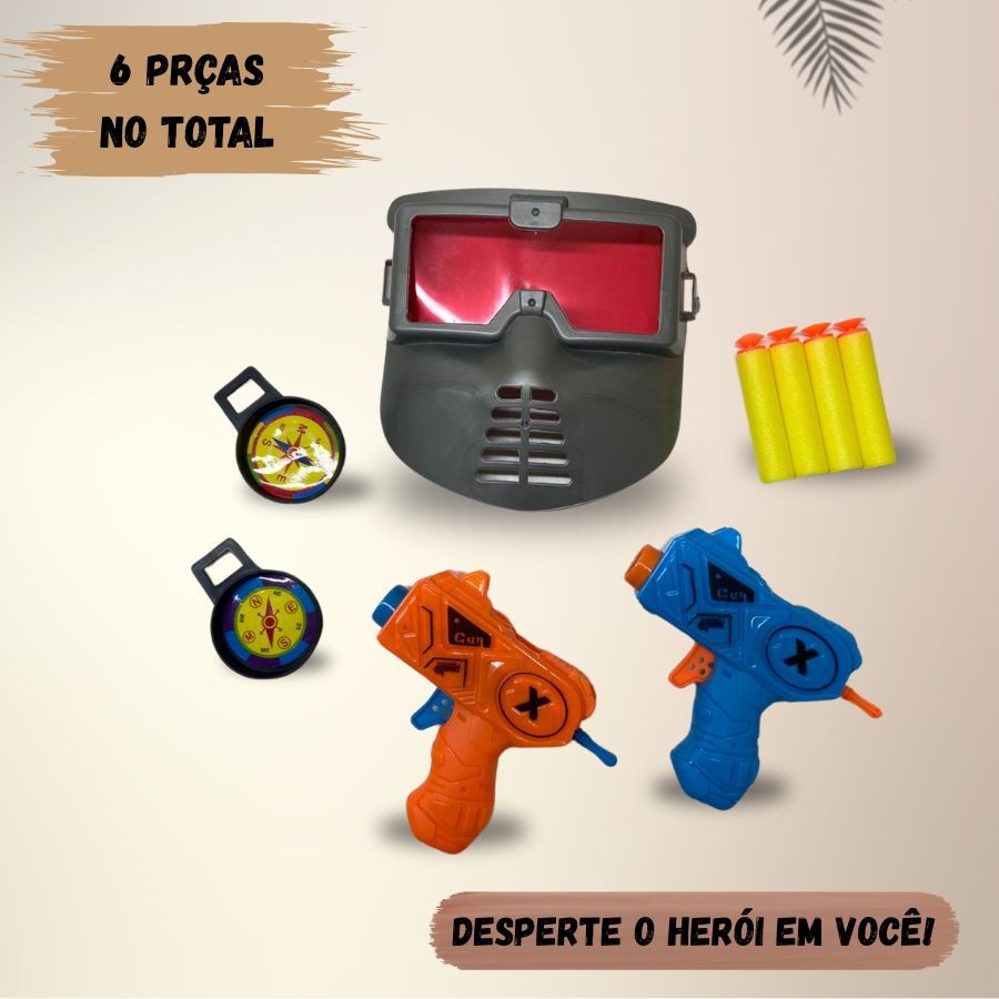 Arma Pistola Lançador De Dardo + Máscara e Bússola Lançador de Dardos Estilo Nerf