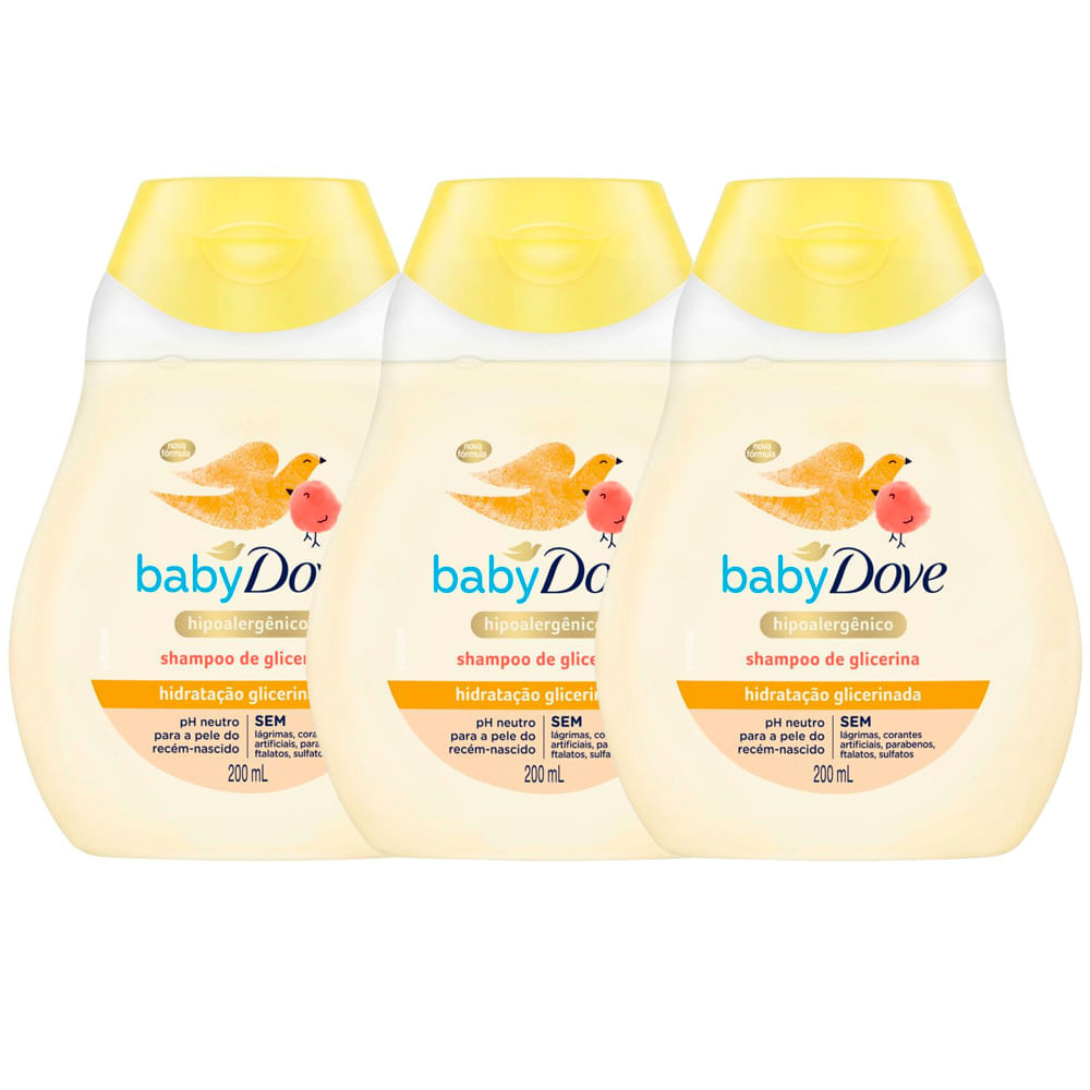 Shampoo Dove Baby Hidratação Glicerinada 200ml | Kit com três unidades - Beauty