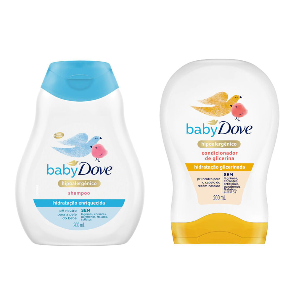 Kit Shampoo Dove Baby Hidratação Enriquecida 200ml e Condicionador Hidratação Glicerinada 200ml - Mom & Baby
