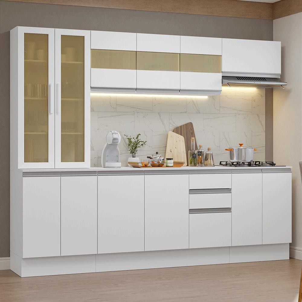 Armário de Cozinha Completa 100% MDF 240 cm Branco Smart Madesa 01