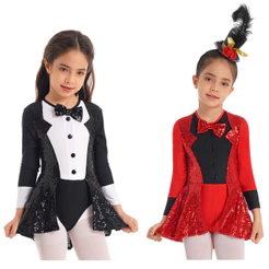 Yeahdor Crianças Meninas Cosplay Dança Collant Em Torno Do Pescoço Mangas Compridas Gravata Borboleta Lantejoulas Adorna