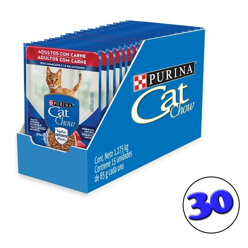 Kit 30 Saches de Gatos Adultos Sabor Carne Petiscos 85g em Oferta na Shopee