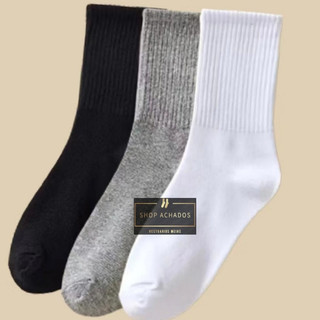 Kit ate 15 Pares Meia Cano Longo masculina Frio Algodão lisa