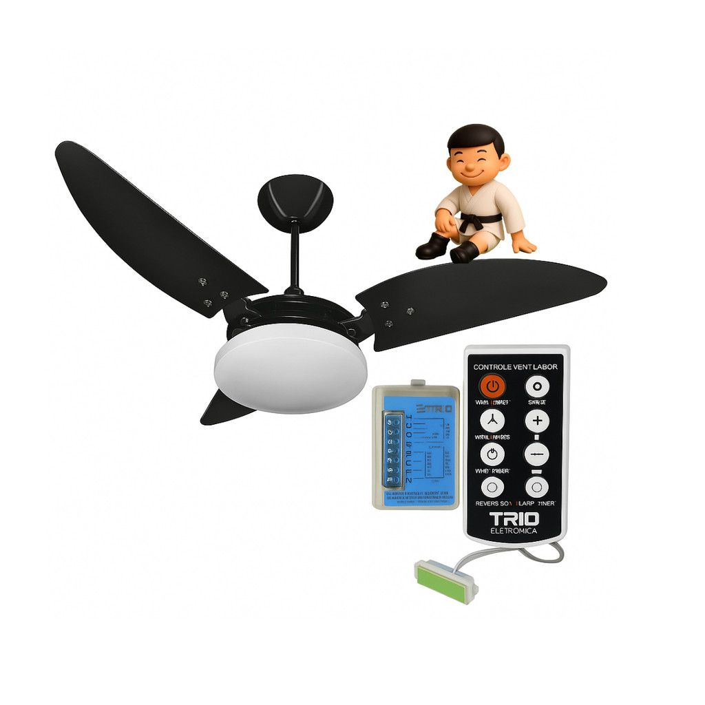 Kit Ventex Ventilador de Teto NINA 127v Preto+Controle TRIO