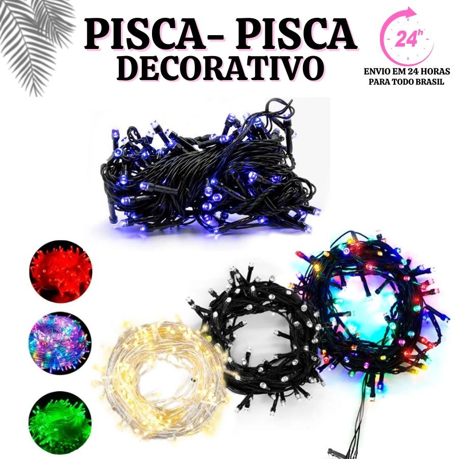 Cascata 100 Led's Fixo ou 8 Funções 220v 127v / 8 Metros Fio Branco LED Decorativo Pisca Pisca