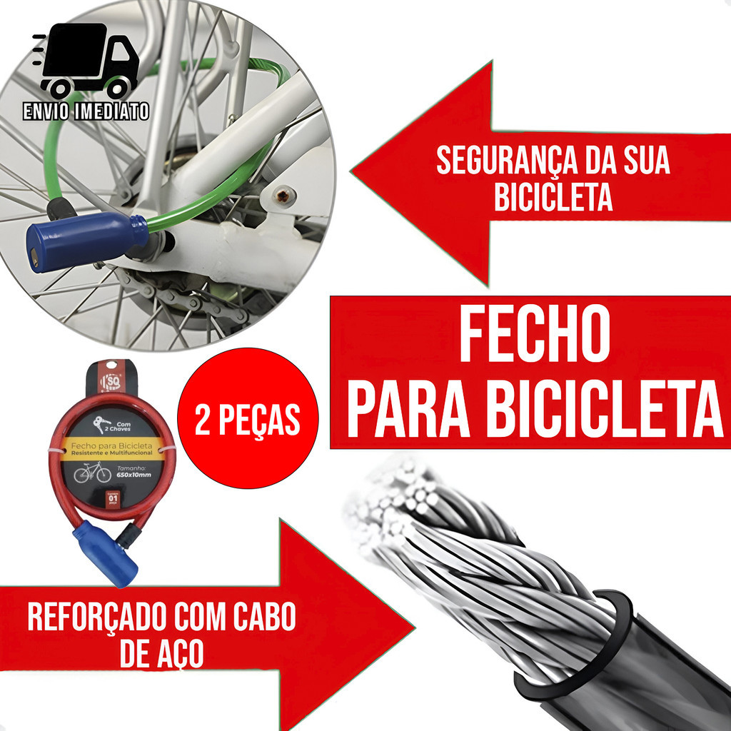 Kit 2 Corrente Cadeado para Bicicleta e Capacete Alta Segurança Trava Antifurto Reforçada Aço