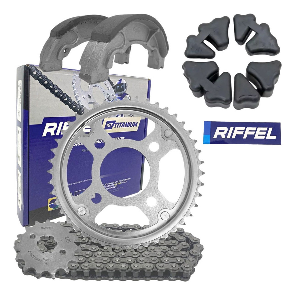 Kit Relação  Transmissão  Tração RIFFELCg160 Fan Titan+ Bucha Da Coroa + Lona