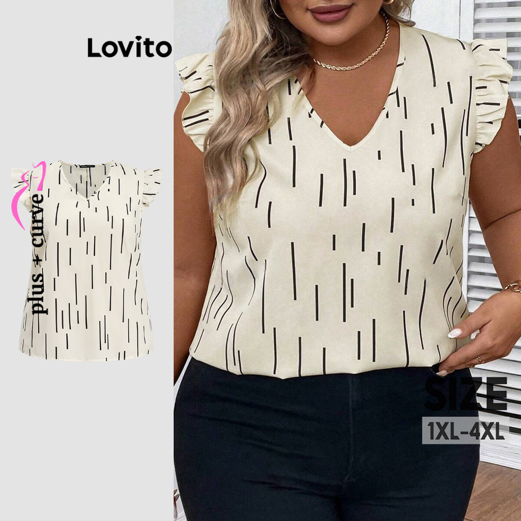 Lovito Blusa casual listrada com babados plus size para mulheres LBL20191 - Women Clothes