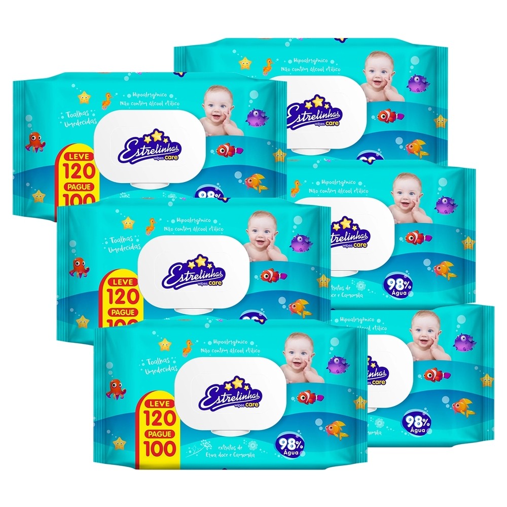 Kit 6 und Toalha Umedecida Estrelinhas 120 Folhas em Oferta na Shopee