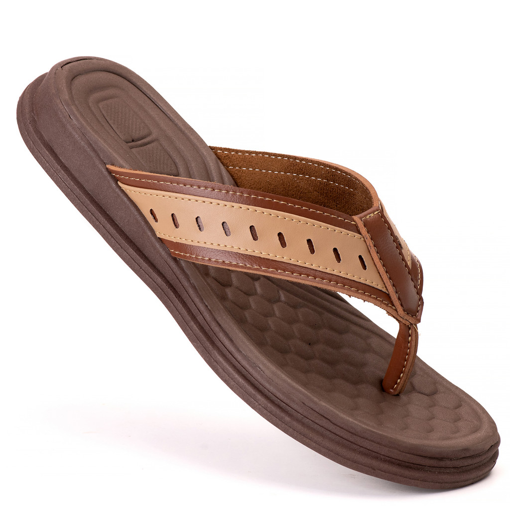 Chinelo em Couro Eco Ortopédico Macio Masculino Sandália Anti Stress