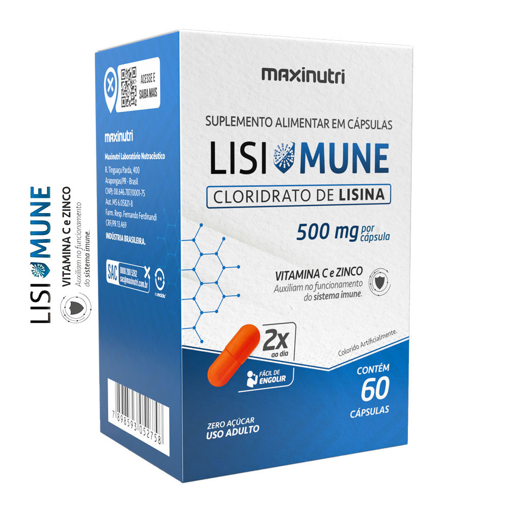Lisimune Cloridrato de Lisina + Vitamina C e Zinco 60 Cáps Maxinutri