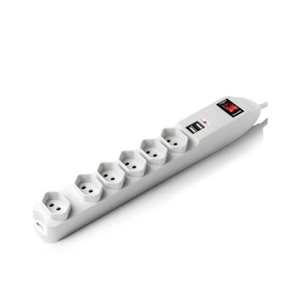 Filtro de Linha 6 Tomadas 2 USB Interruptor Liga/Desliga Com Fusível de Proteção Branco WI251 - Multilaser