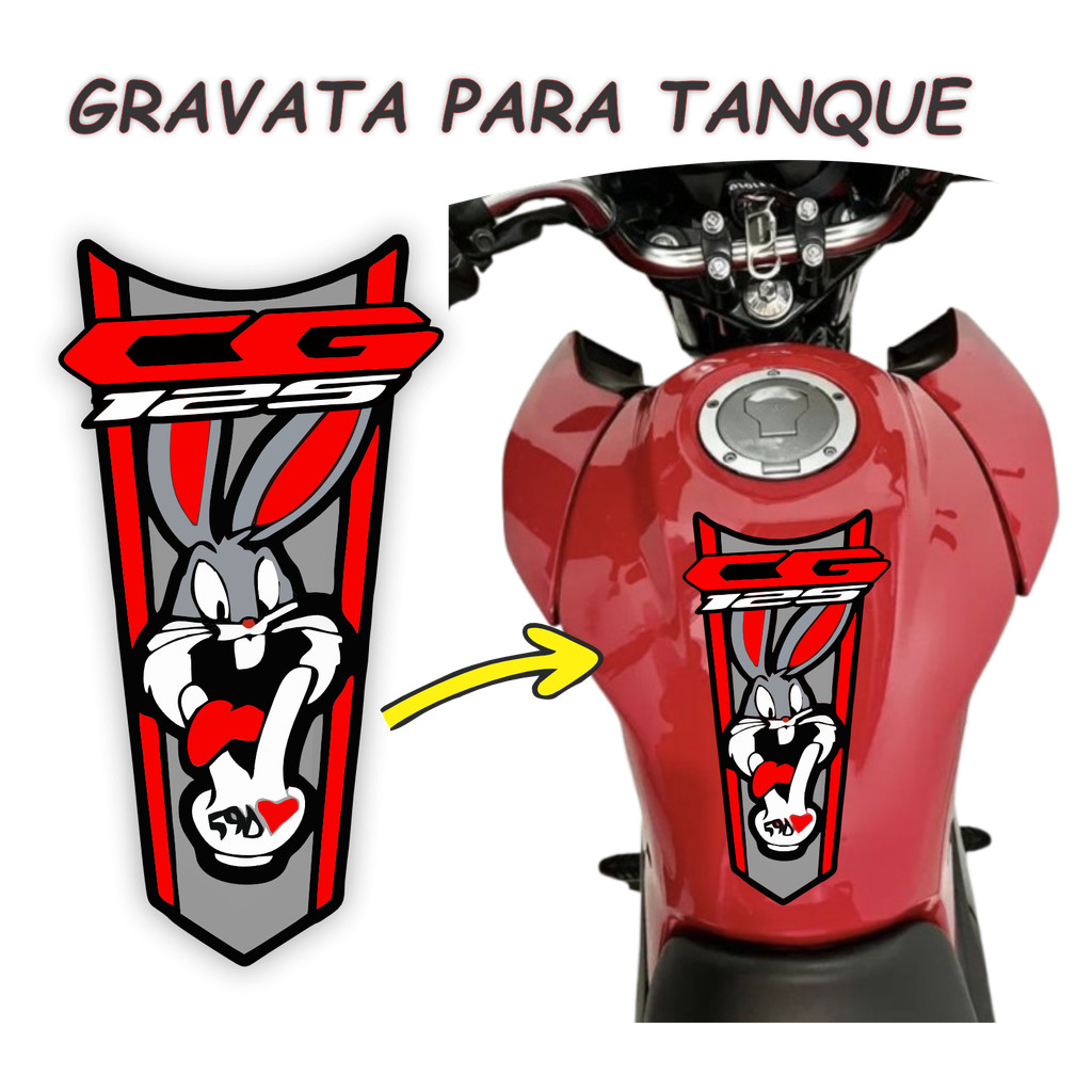 Gravata Tank pad Moto Tanque Fan Titan Yamaha honda CG 125  Pernalonga lingua vermelha  Universal adesivo laminado NÃO D