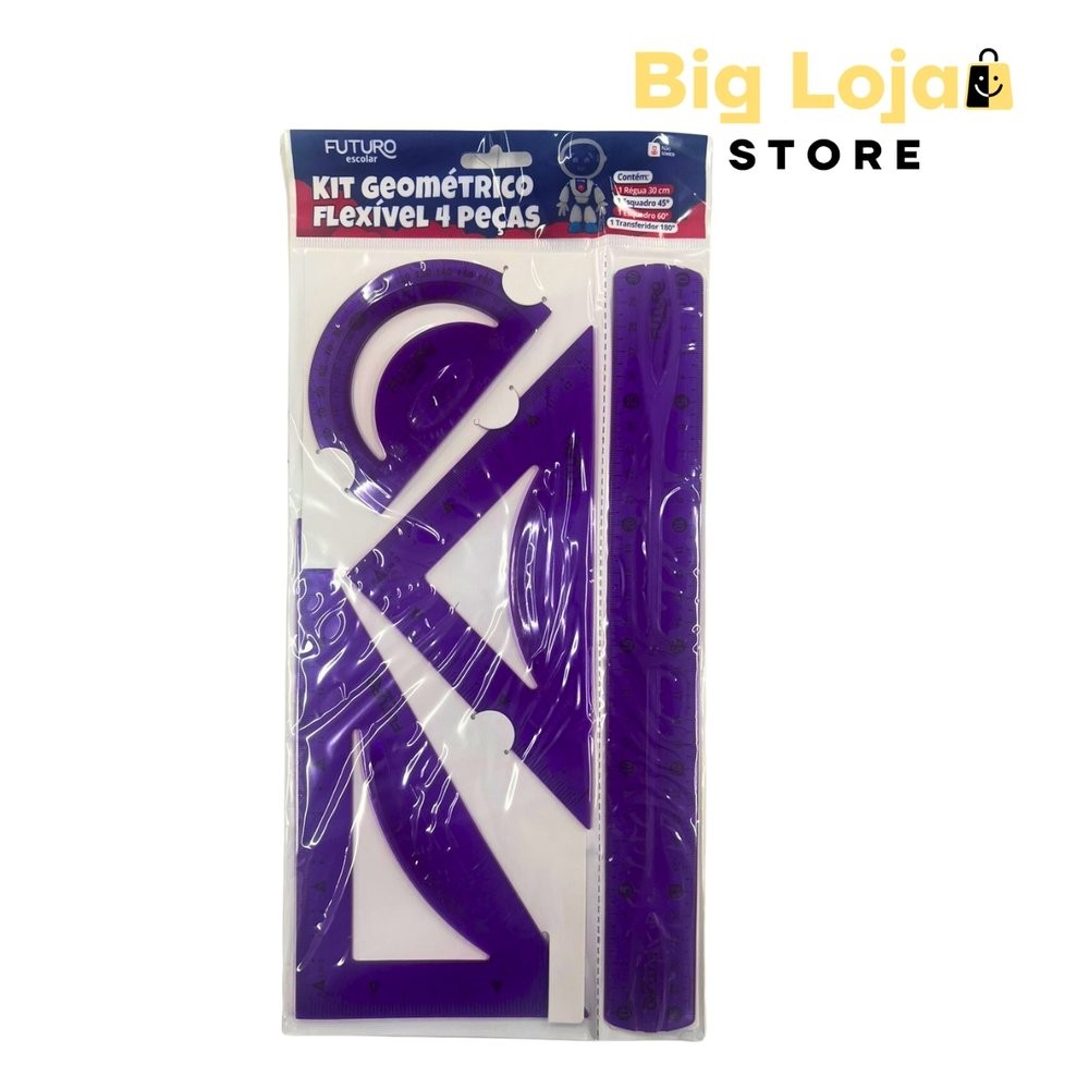 Kit Geométrico Flexível 4 Peças Régua 30CM Transferidor 180º e Esquadro De 45º e 60º em Oferta na Shopee