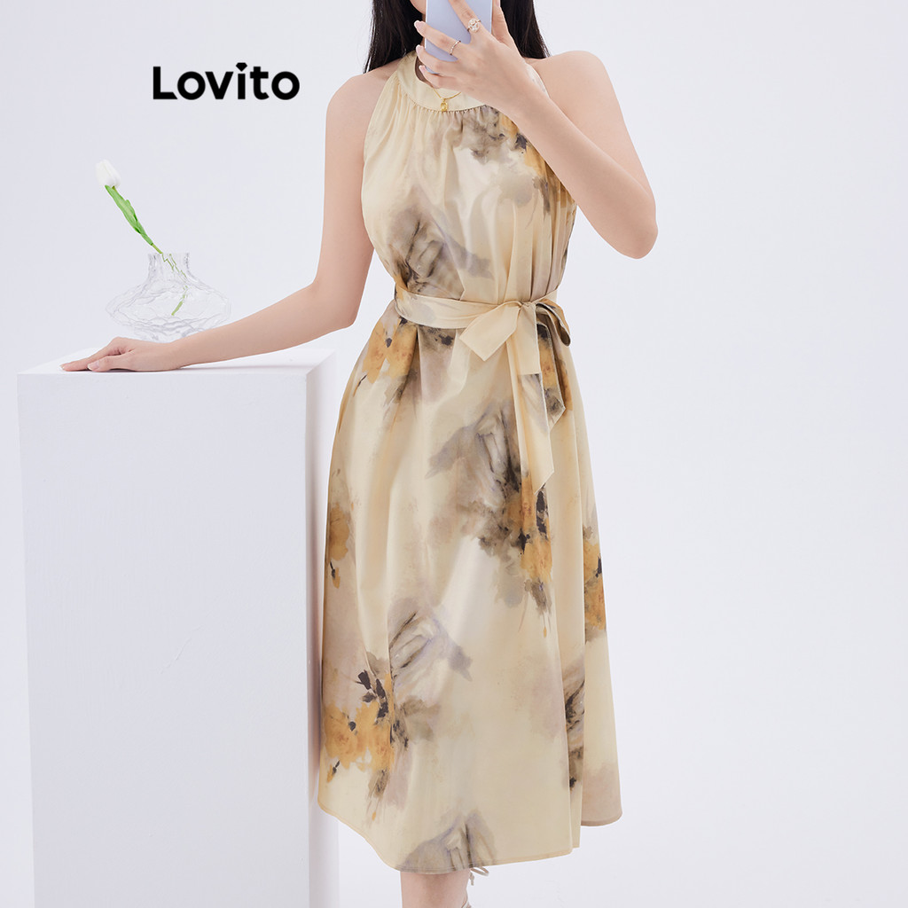 Lovito Vestido elegante simples com cinto para mulheres L109MD125 - Women Clothes
