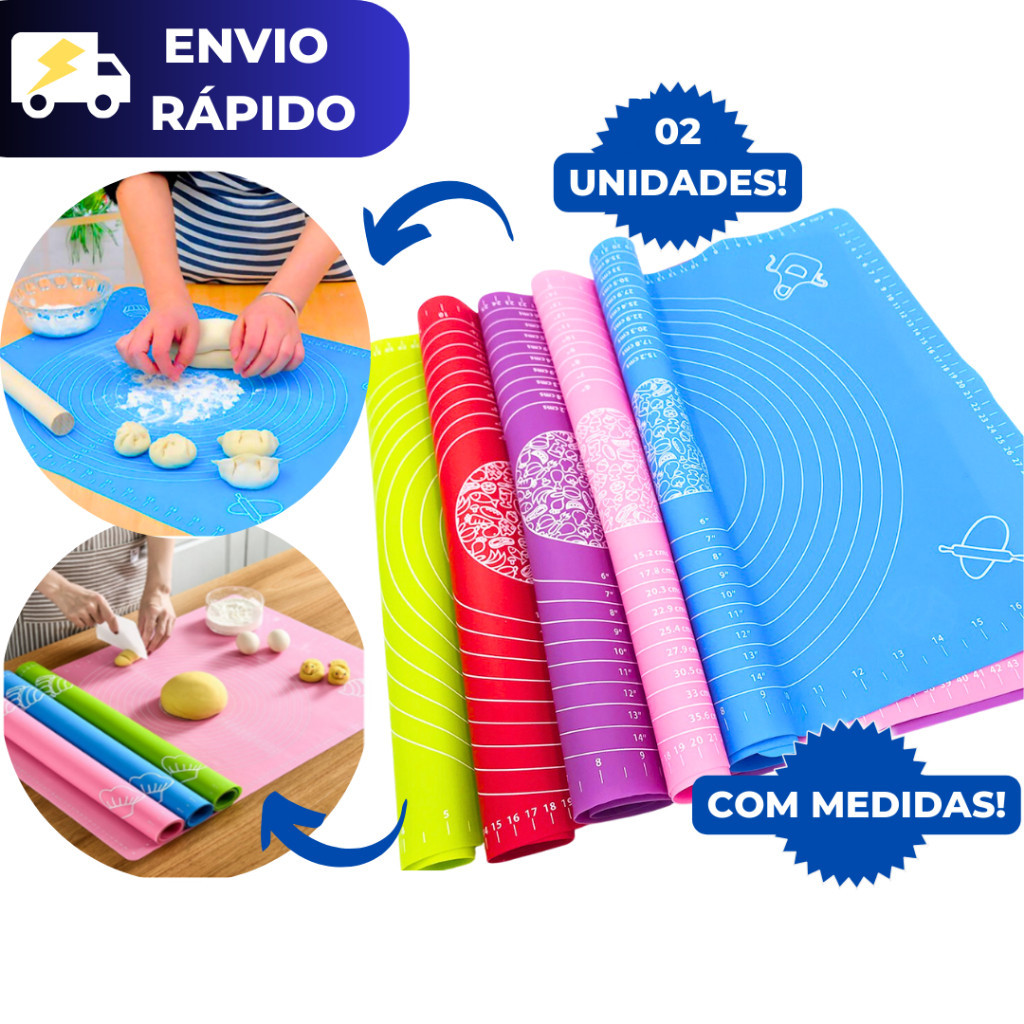 Kit 2 Tapetes Culinários 50x40cm Manta de Silicone Antiaderente para Forno Tapete Culinario de Assar Bolos