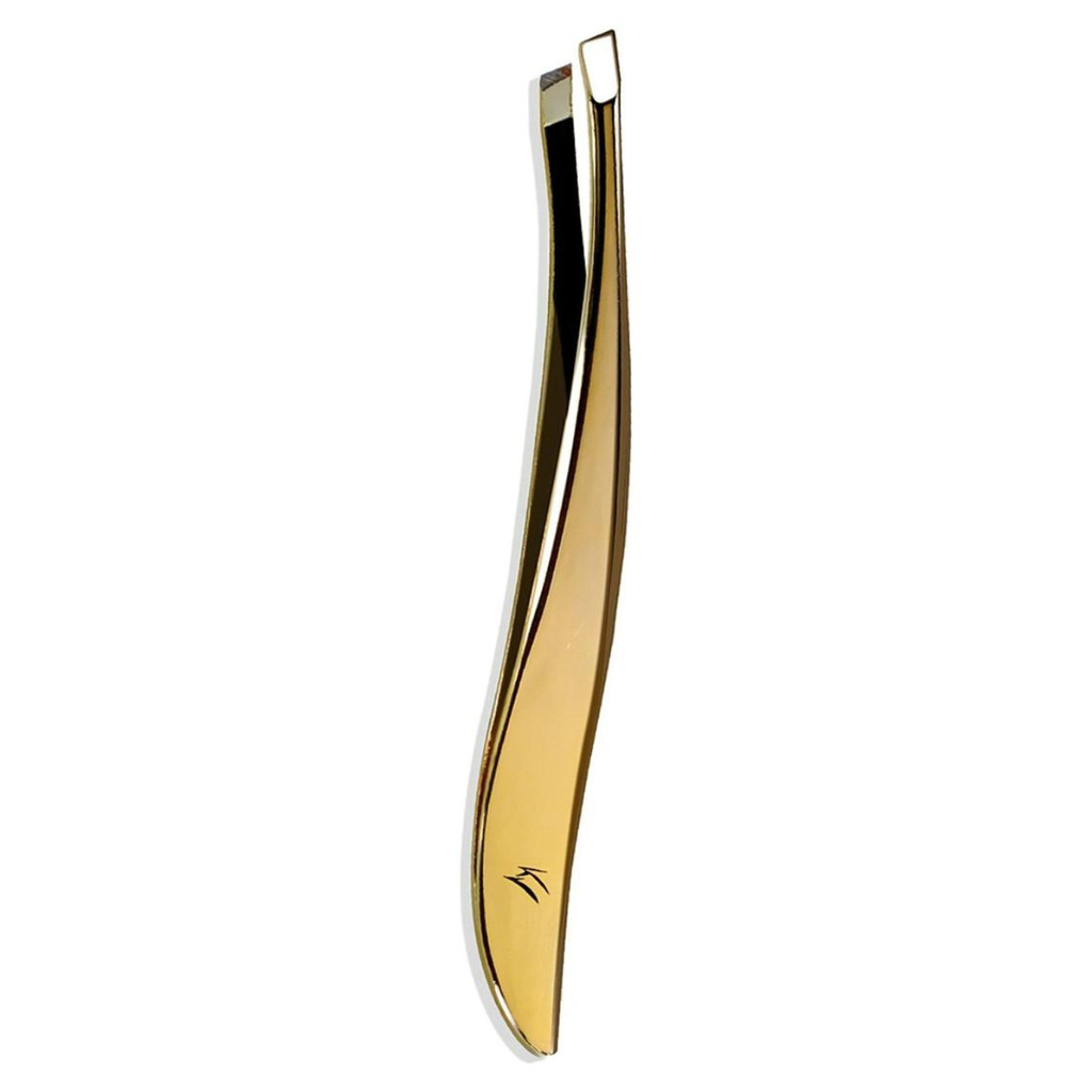 Pinça Profissional Para Depilação Design de Sobrancelha Ponta Chanfrada Dourada Klass Vough TW-1077G