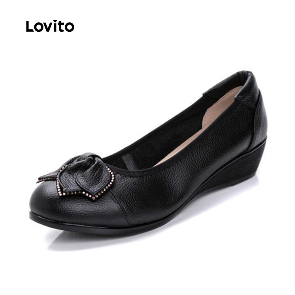 (Trendy) Lovito Elegante couro macio liso água sapatos de mãe sapatilhas de balé para mulheres LFA76317 em Oferta na Shopee