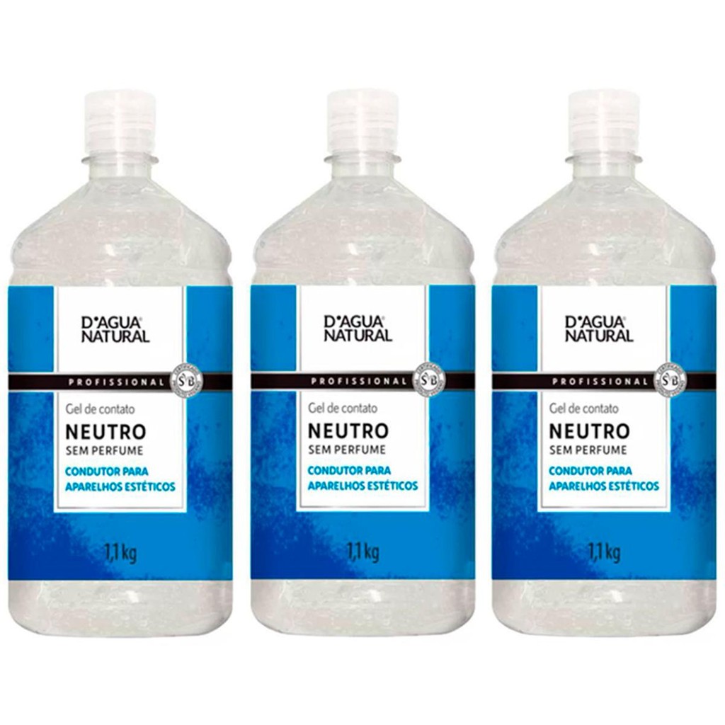 Imagem Kit 3 Potes Gel de Contato Dagua Natural Neutro 1,1Kg Sem Perfume Condutor para Aparelhos Estéticos