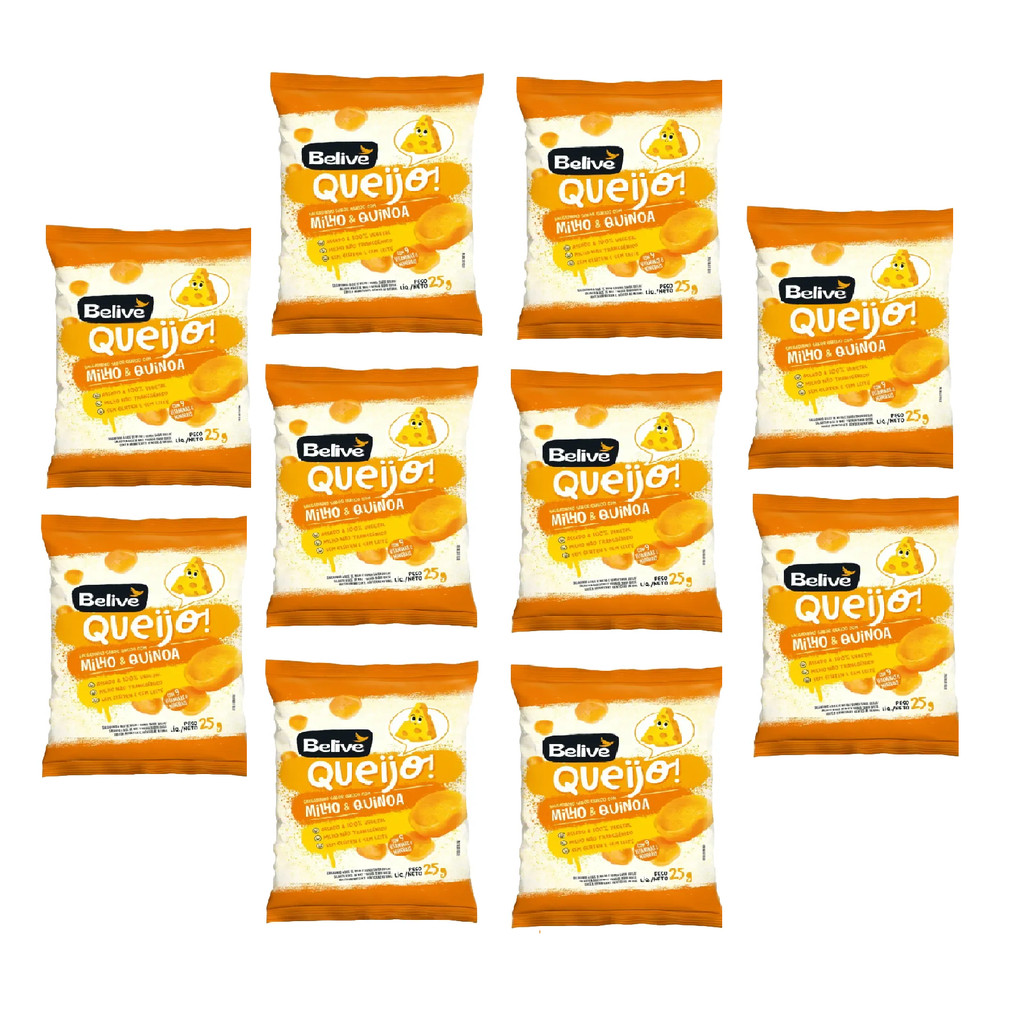 Kit 10X Salgadinho Belive Queijo Milho Quinoa S/ Glúten 25g