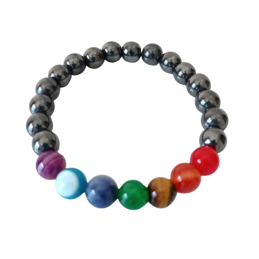 Pulseira Hematita 7 Chakras Pedras Naturais 8 Mm Reiki em Oferta na Shopee