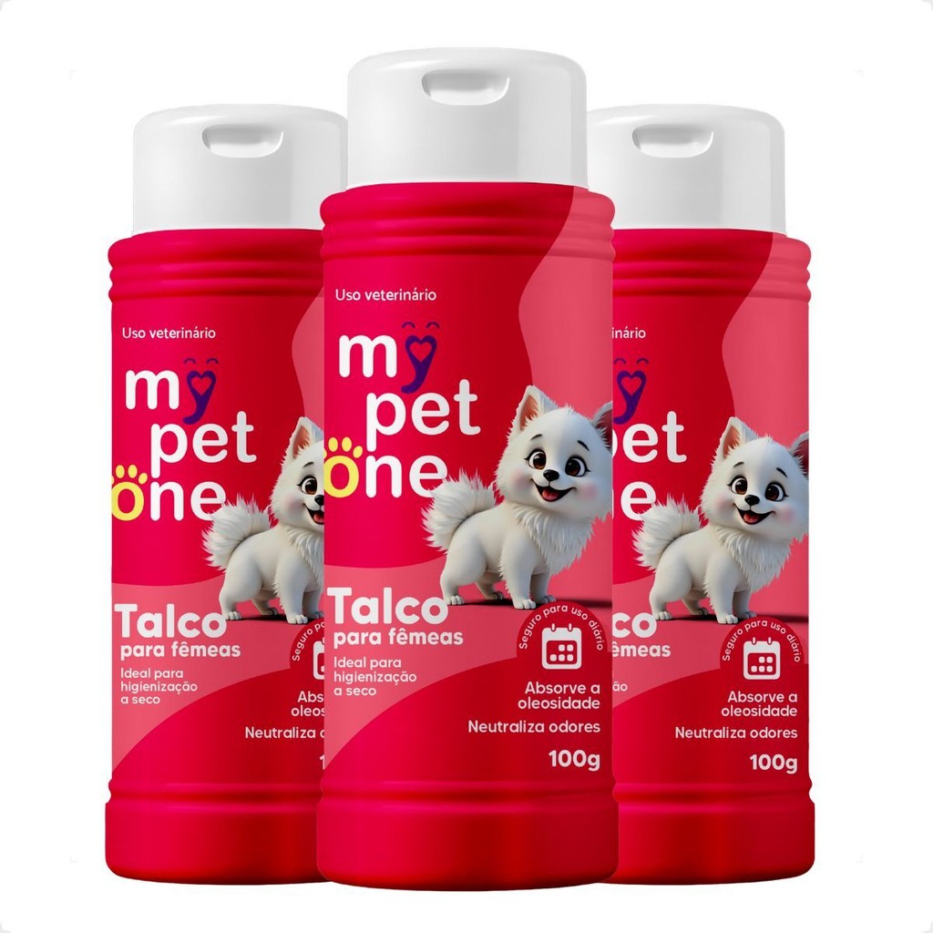 Kit 3 Talco Higiênico Perfumado Para Cães Fêmea Mypetone - 100g