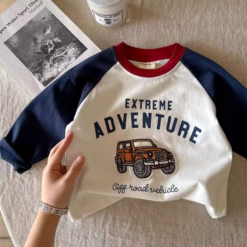 100 % Algodão Infantil Camiseta De Manga Comprida Primavera E Outono Novos Meninos Dos Desenhos Animados Tamanho Superio