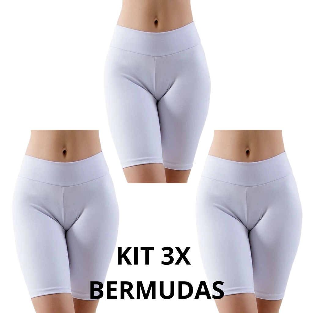 KIT 3X Bermudas Legging Suplex Academia, Fitness, Ciclista, Ginastica, Ioga, Pilates, uso Casual, Atividades, Anatômica