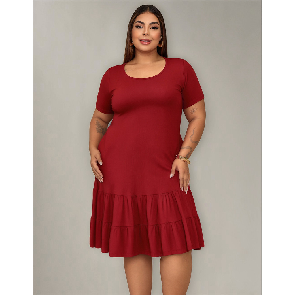 Vestido Curto Midi Plussize Regata Soltinho Babado Blogueira