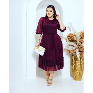 Vestido Feminino Midi Social Tule de Malha Moda Evangélica em Oferta na Shopee