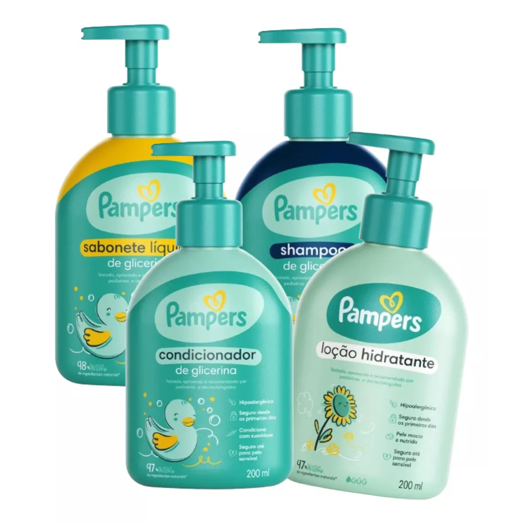 Shampoo +cond +sabonet Líquido+ Loção Hidratante Pampers