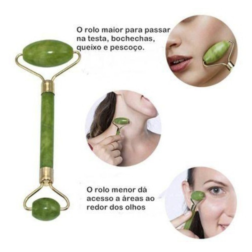 Detalhes do rolo pedra de jade placa gua sha massagem facial anti ruga -facíal massage roller