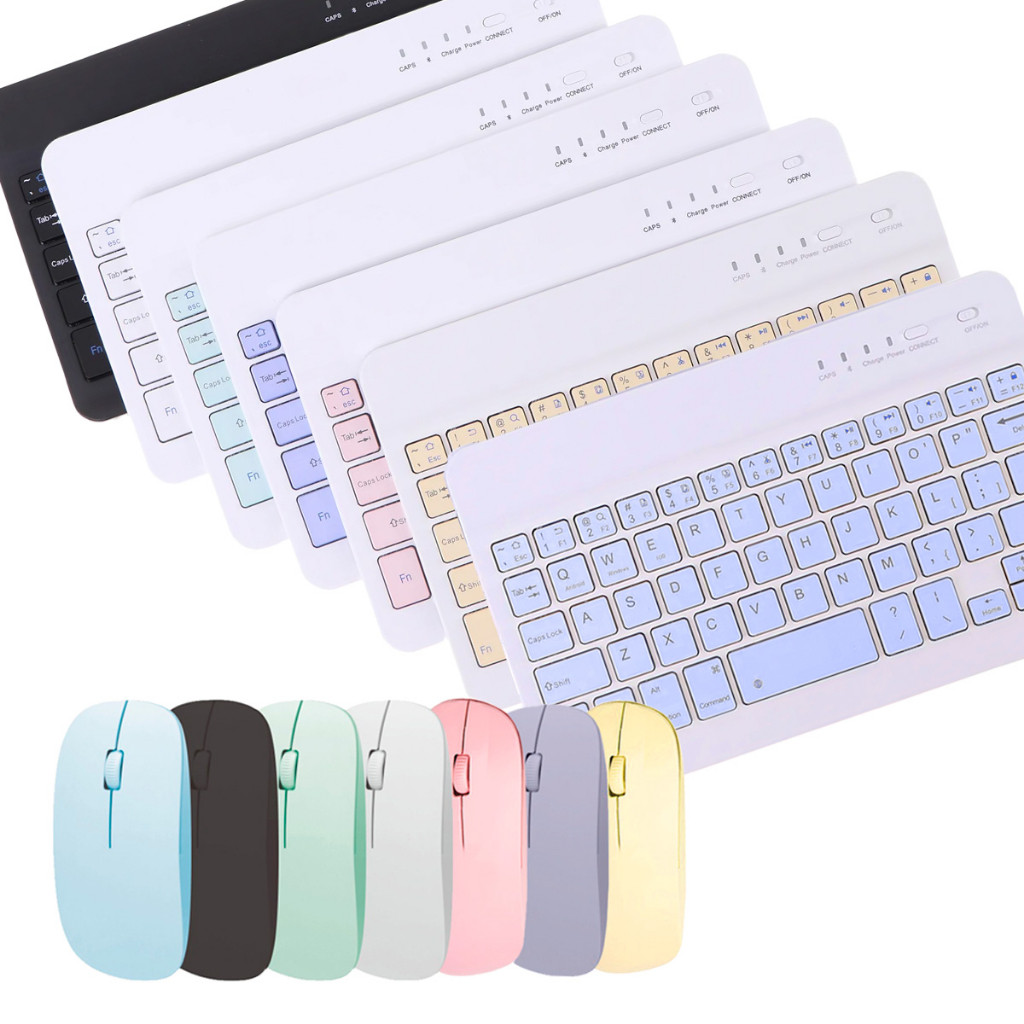 Imagem Kit de Teclado e Mouse Bluetooth Sem Fio Macaron projetado para PC iPad Tablet e Notebook