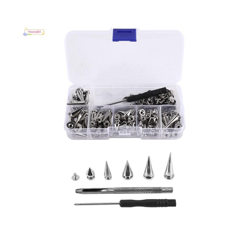 70 Conjuntos De Pontas E Pinos De Forma Mista De Prata Cone Croc Spikes Kit De Rebite De Couro Para Roupas Sapatos Cinto