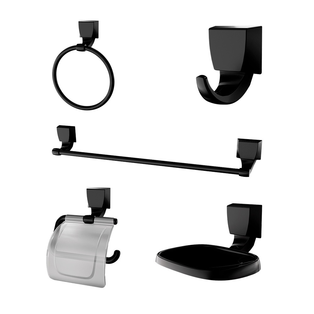 Kit Banheiro 5 Peças Attic Quadra Preto 2000 F24 Lorenzetti em Oferta na Shopee