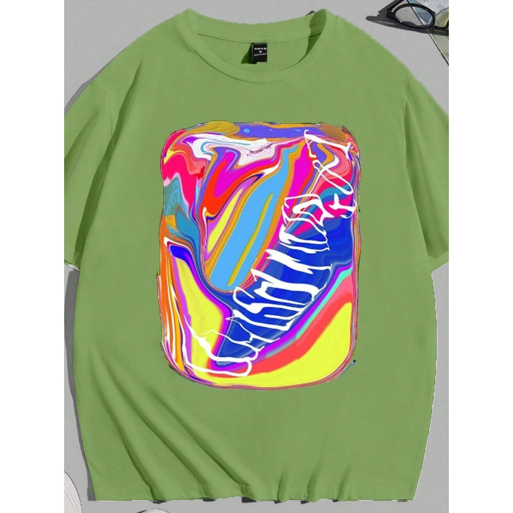 Camiseta Unissex Streetwear Swag Confortável Larga Verão Estampada Colorido Abstrato Blusa Oversized