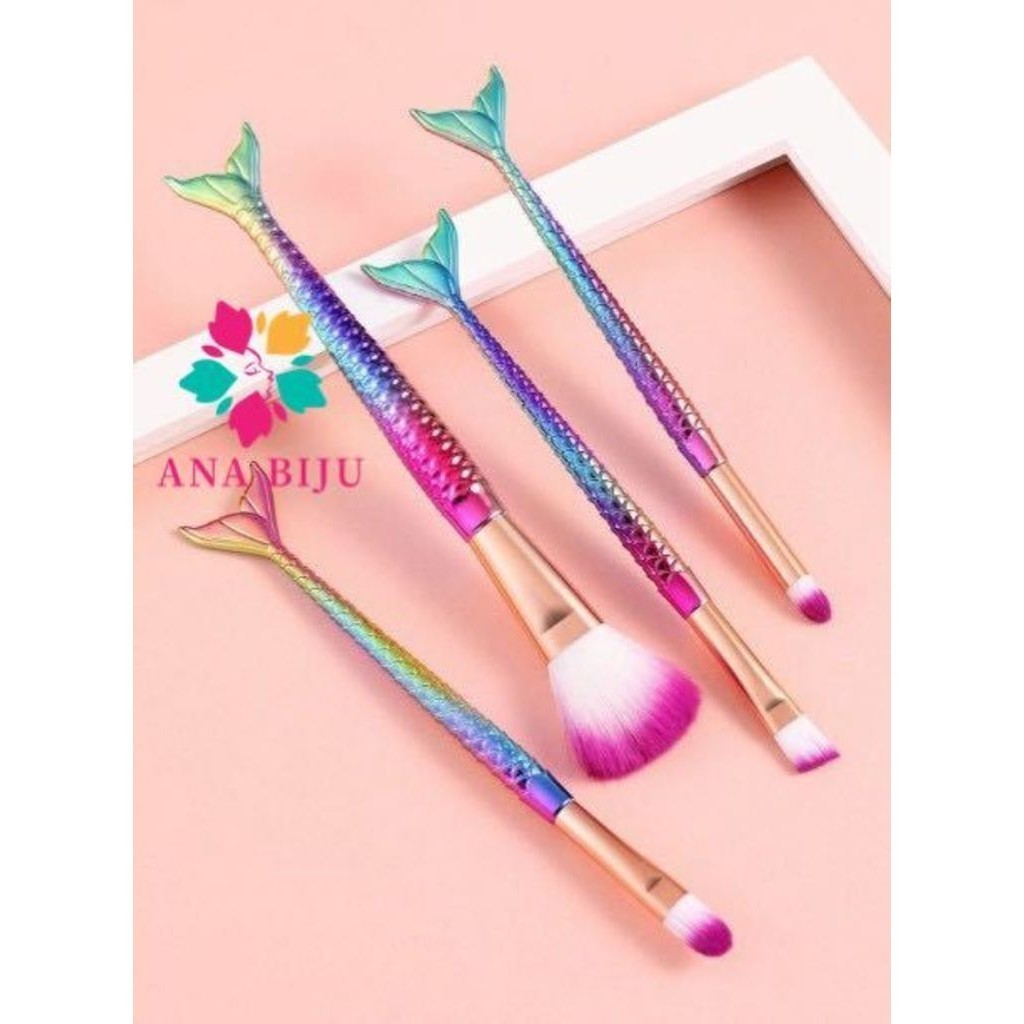 Kit 4 Pincel Sereia de  Maquiagem  Blush Contorno Pó Sombra da linda moda popular Unicórnio - Beauty