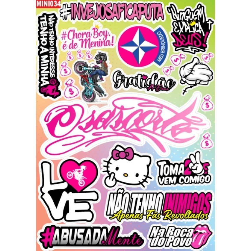 Kits  Adesivos Cartela 10x14 cm - Feminina para Moto, Capacete - E de Menina Barbie Grau 59D