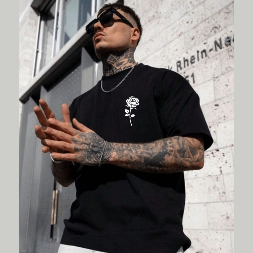 Camiseta 100% Algodão Estampa Rosa Lançamento Streetwear