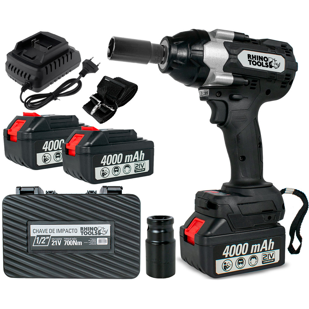 Chave De Impacto 700Nm 1/2" Sgt 2 Baterias de 4000mAh Brushless Industrial RHN7000 Rhino Tools em Oferta na Shopee