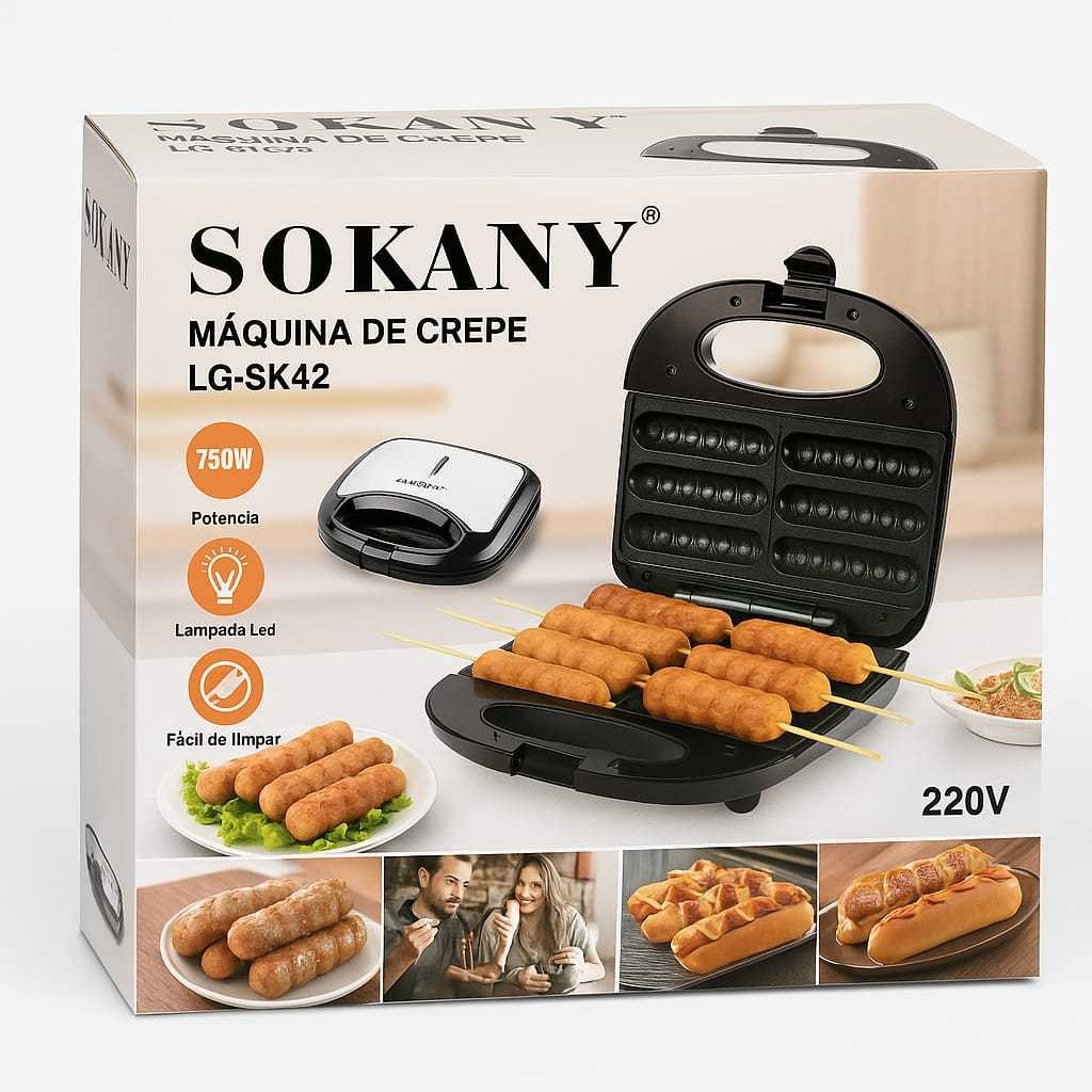Máquina de Crepe Crepeira Elétrica Antiaderente Hot Dog Queijo Coalho Espetinho No Palito
