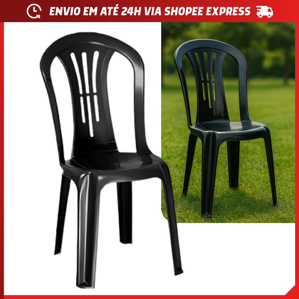 Kit 4 ou 2 Cadeiras Plástico Resistente Preta ou Branca Igreja Lanchonete Bar Jardim Festas Eventos em Oferta na Shopee
