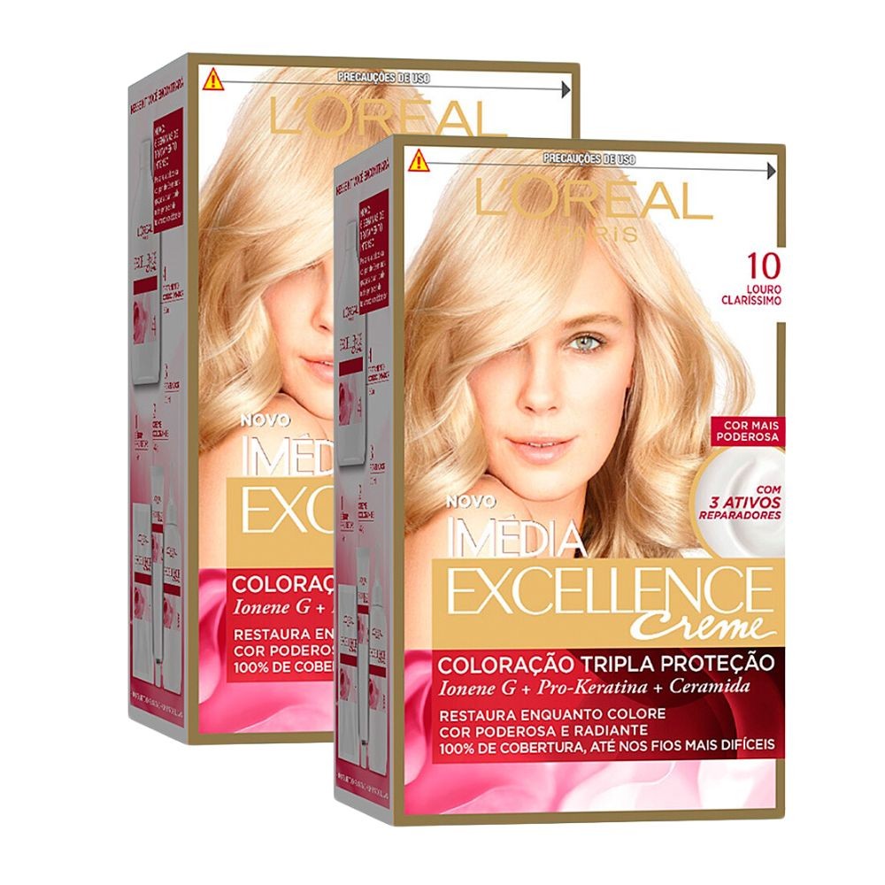 Kit 2 Tintura Creme Imédia Excellence L'oréal Louro Claríssimo 10 Kit - Beauty