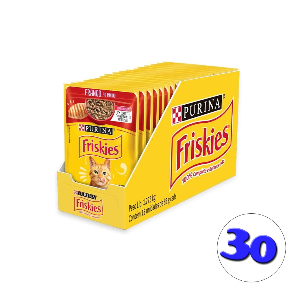 Kit 30 Saches Para Gatos Friskies Pestisco Frango ao Molho