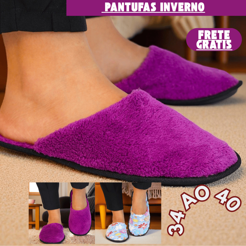 Pantufa Feminina Ideal para o Frio Solado Antiderrapante 34 Ao 40 Super Confortável Lançamento