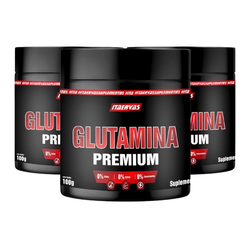 3x Glutamina Premium 100g em pó Itaervas
