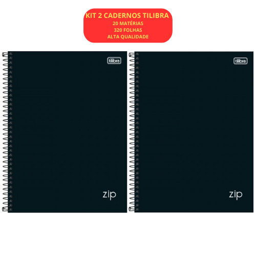 KIT 2 Un Caderno 20 Matérias Universitário Zip Preto 320 Folhas Tilibra Qualidade Capa Dura Espiral em Oferta na Shopee
