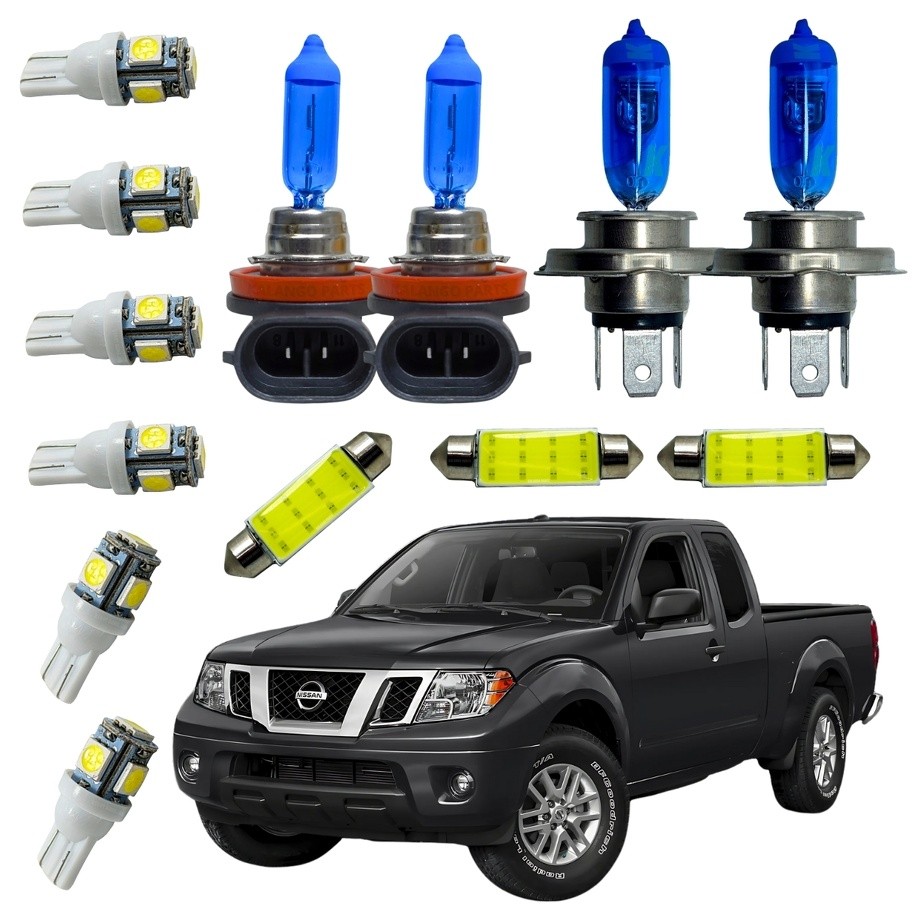 Kit Lâmpadas Super Branca 8500K Farol Alto Baixo Milha Nissan Frontier + Leds Internos Externos